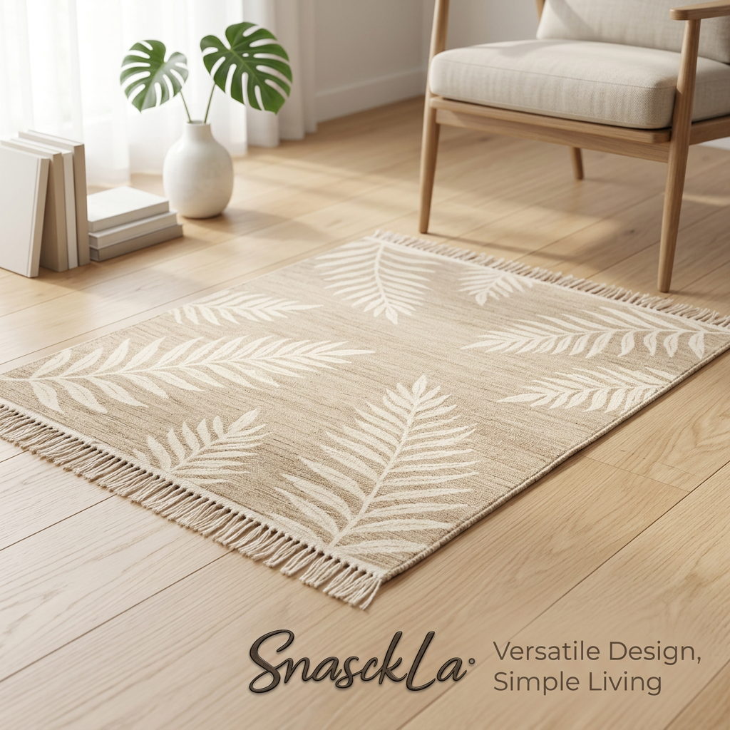 SnasckLa™ Boho Area Rug with Tassel Fringe - Neutral Beige and Cream Palm Leaf Woven Accent Rug for Living Room, Bedroom, Entryway & Modern Farmhouse Home Decor