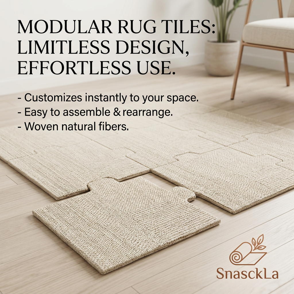 SnasckLa™ Modular Rug Tiles - Interlocking Natural Fiber Carpet Squares, DIY Custom Area Rug for Living Room, Bedroom & Home Office, Easy Assemble & Rearrangeable Woven Puzzle Floor Mat