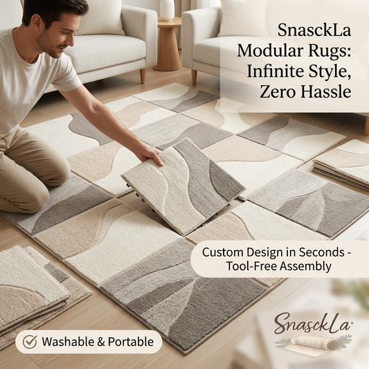 SnasckLa™ Modular Rug Tiles - Washable Interlocking Carpet Tiles, DIY Customizable Area Rug for Living Room & Bedroom, Tool-Free Easy Assembly, Pet & Kid Friendly Soft Floor Mats