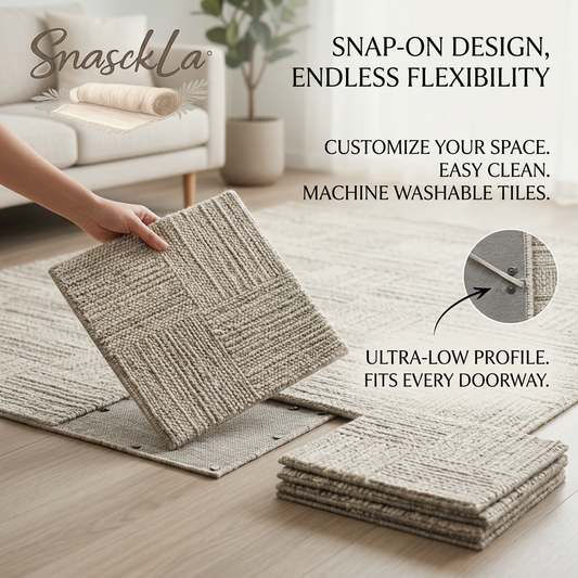 SnasckLa™ Snap-Together Modular Carpet Tiles | Machine Washable Interlocking Area Rug | Ultra-Low Profile Easy-Clean Floor Mats for Living Room, Entryway, and High-Traffic Areas