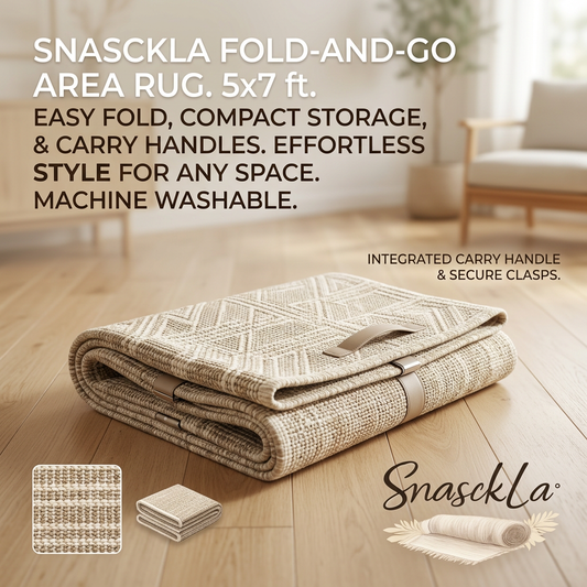 SnasckLa™ 5x7 Ft Foldable Area Rug - Machine Washable Fold-and-Go Carpet with Integrated Carry Handle & Secure Clasps, Modern Neutral Textured Indoor Rug for Living Room, Bedroom, & Patio