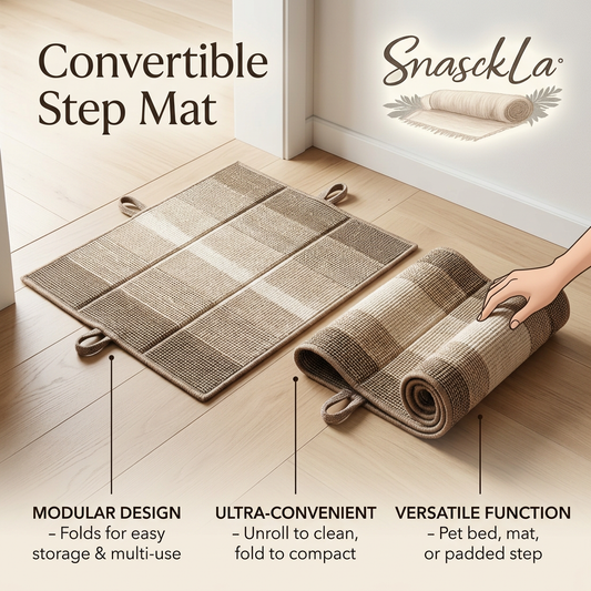 SnasckLa™ Convertible Step Mat - 3-in-1 Folding Floor Mat, Portable Pet Bed & Padded Step Cushion | Modular Roll-Up Utility Rug for Indoor/Outdoor, Travel & Pet Comfort