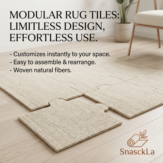 SnasckLa™ Modular Rug Tiles - Interlocking Natural Fiber Carpet Squares, DIY Custom Area Rug for Living Room, Bedroom & Home Office, Easy Assemble & Rearrangeable Woven Puzzle Floor Mat